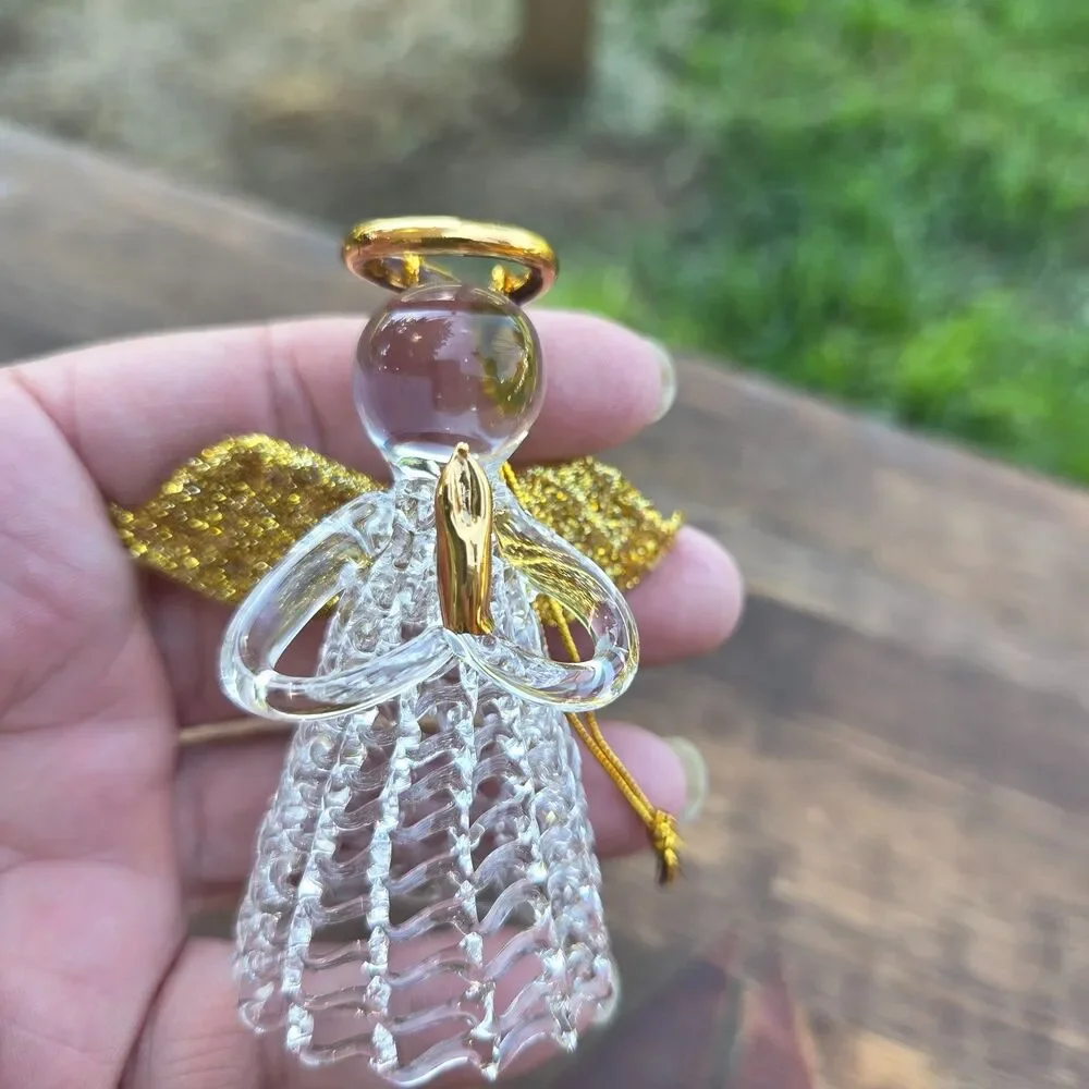 Carlton Cards Set of 2 Hand-Blown Glass Angel Ornaments with Gold Accents